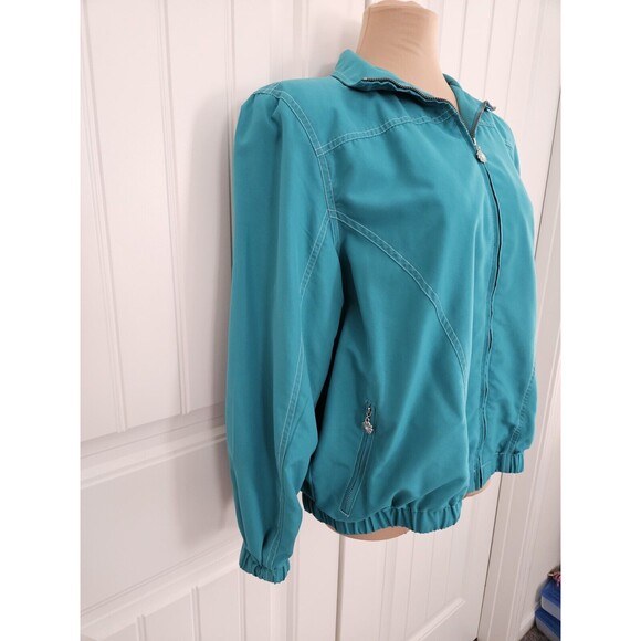 Alfred Dunner Womens Jacket S Aqua Windbreaker Lined Long Sleeve Zip 90's Daisy - Picture 2 of 9